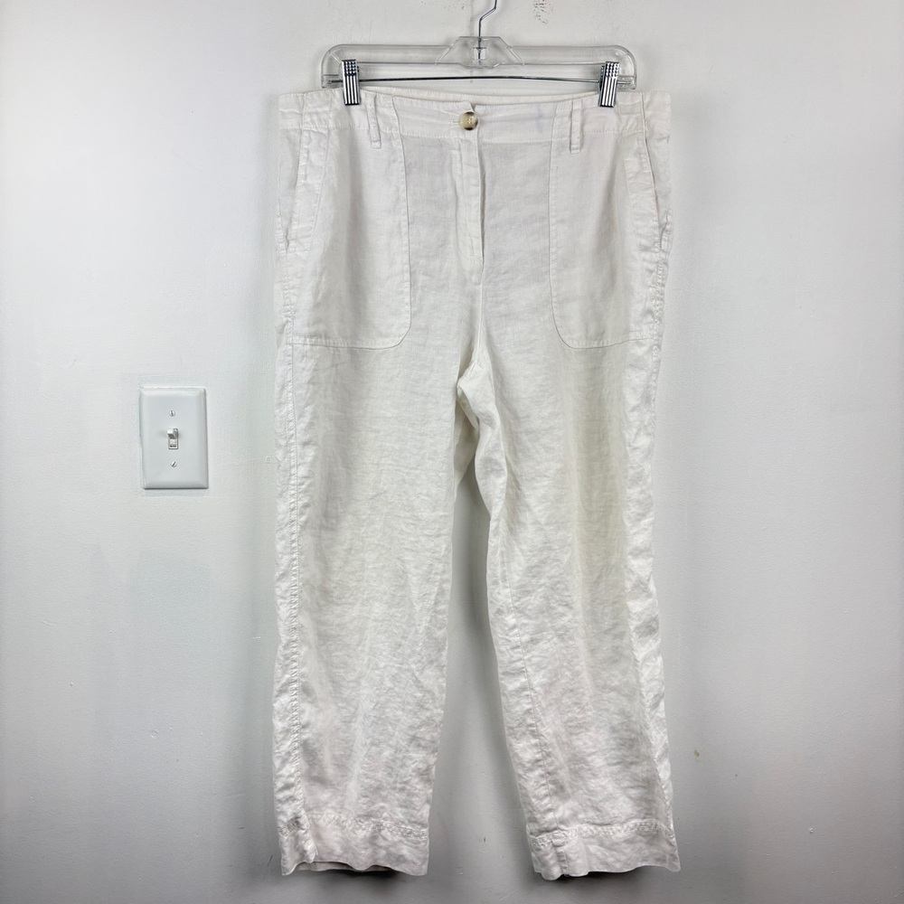 Olsen White Mona Linen Straight  Pants